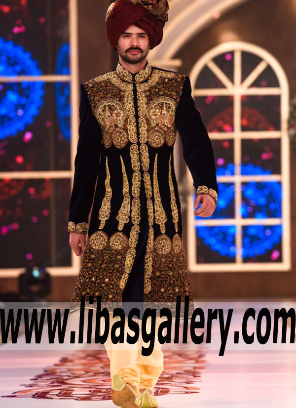 Majestic Black Bespoke Sherwani Suit for Wedding and Formal Occasions