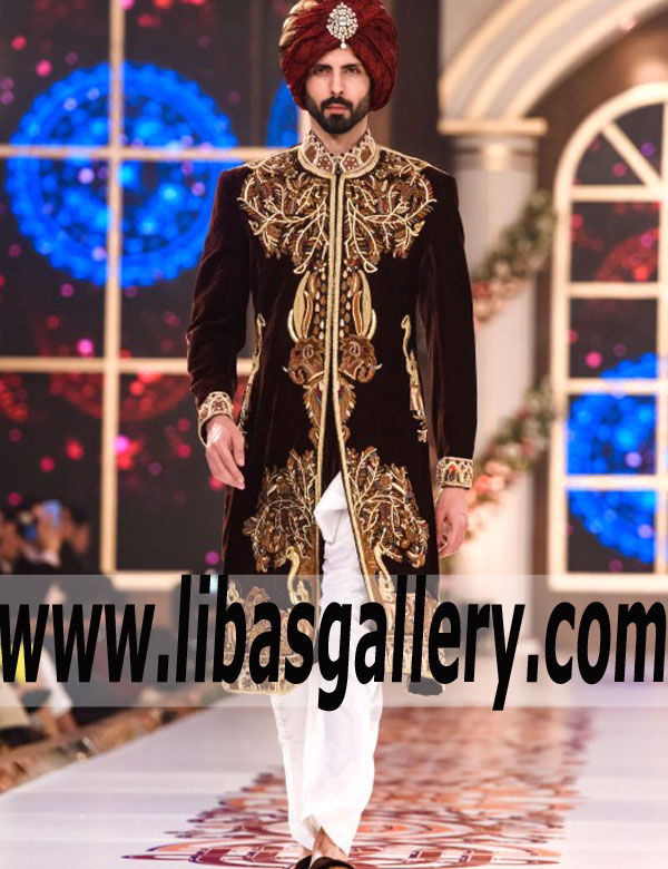 Traditional Groom Wear Velvet Sherwani Suit for the Upcoming Wedding Season