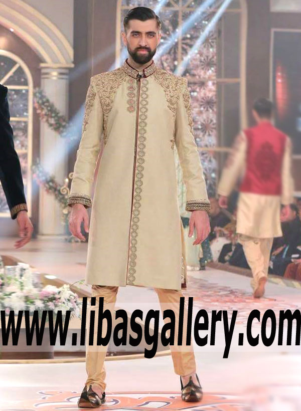 Significant Raw Silk Wedding Sherwani Suits for Mens