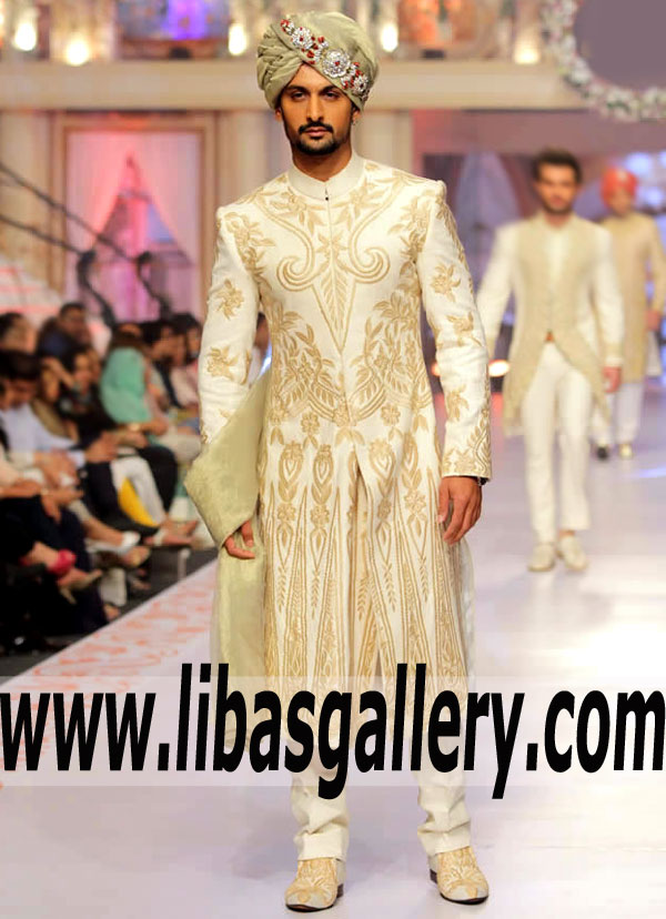 Dazzling Heavy Embroidered off white Sherwani For Groom