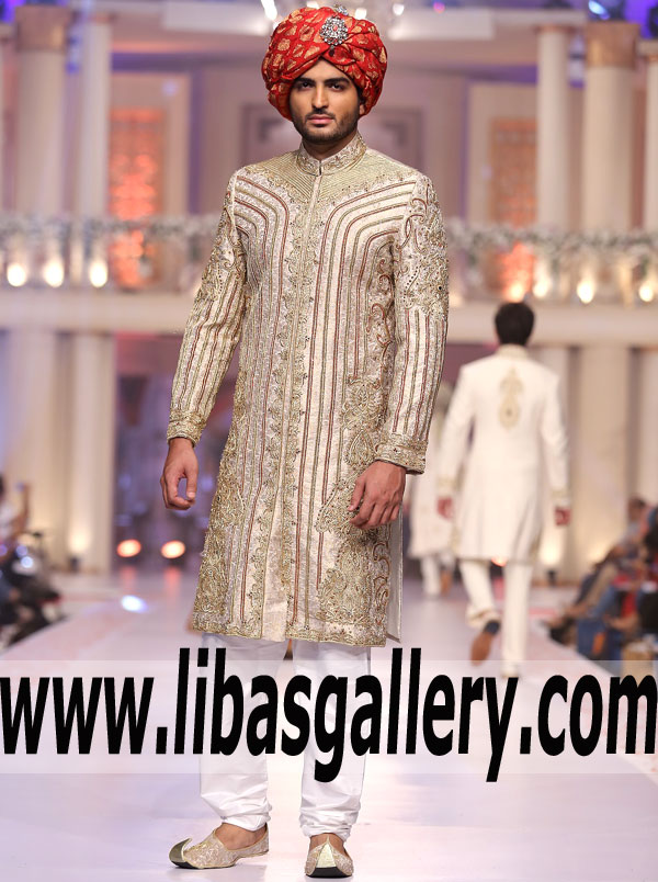 Exceptional Self Jamawar Groom Sherwani for Special and Wedding Events