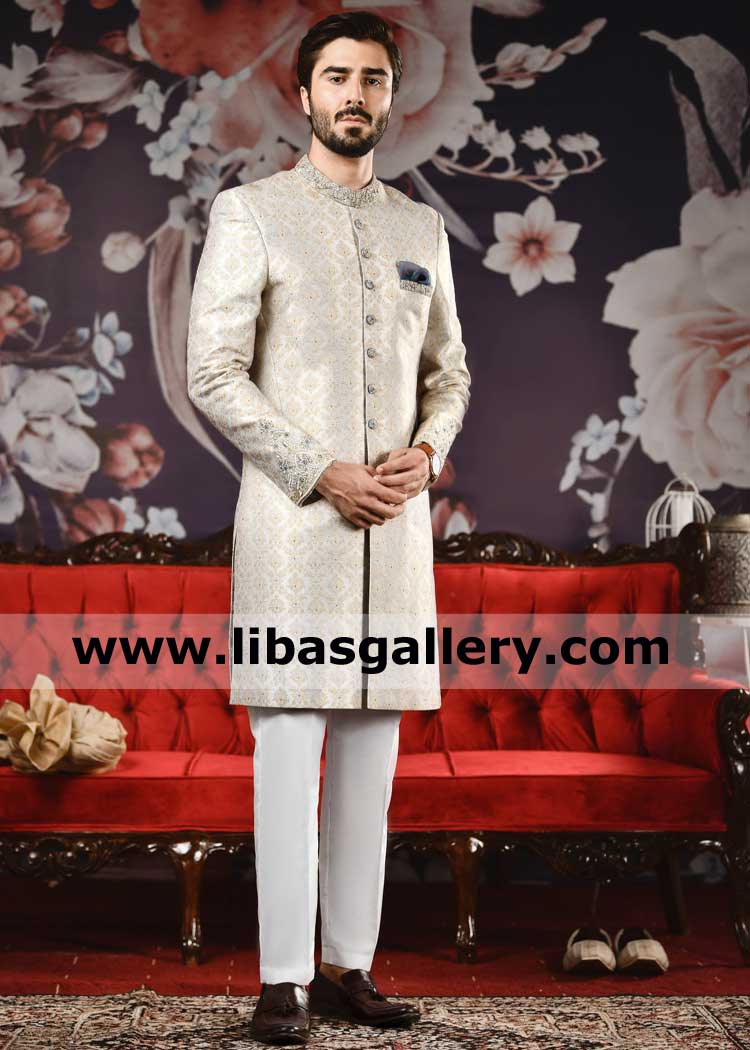 Wedding White and Off White color Art Silk fabric Sherwani : 1886910