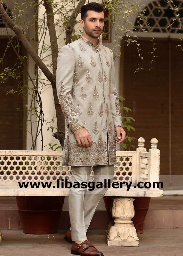 Buy White Suiting Embroidered Sherwani Set For Men by Kunal Rawal Online at  Aza Fashions.