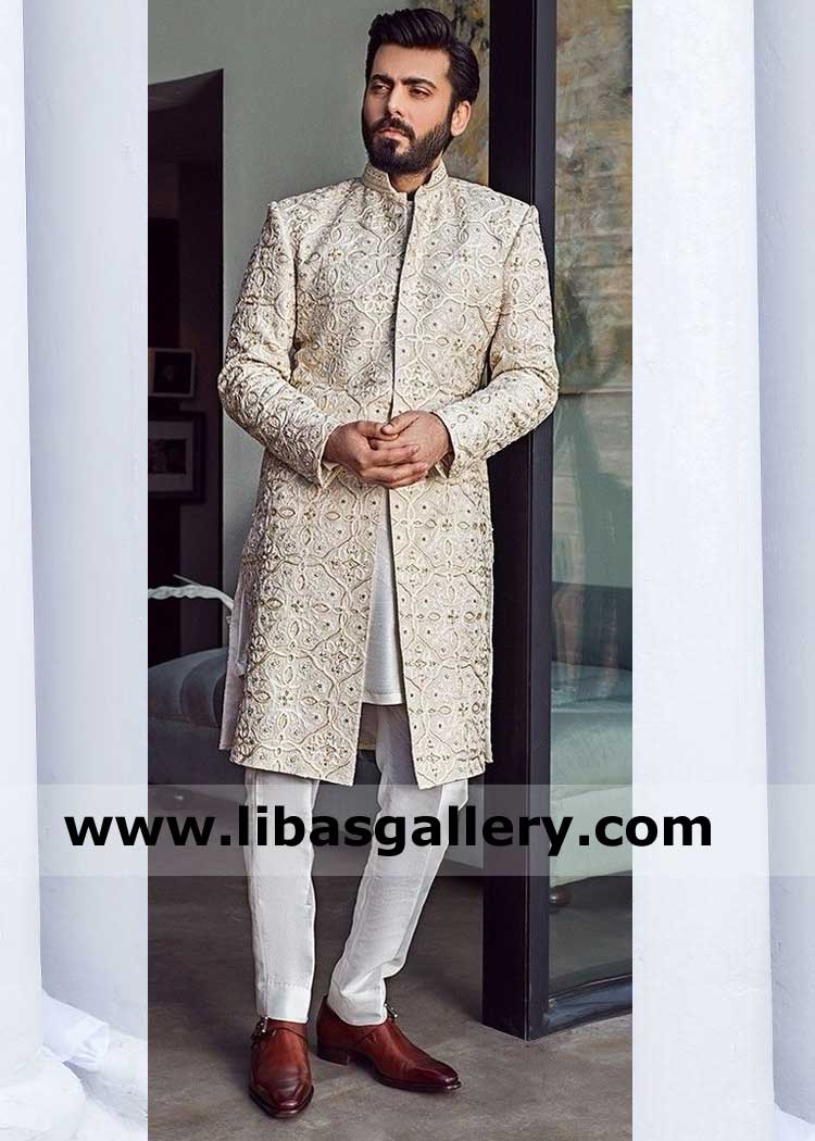 Off White Light weight Heavy Embroidered Men Sherwani Article