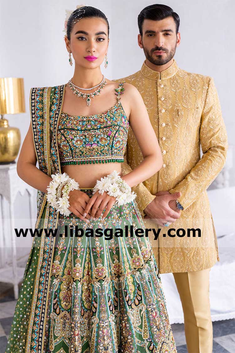 Exquisite Short length Men Gold and Beige Wedding Sherwani