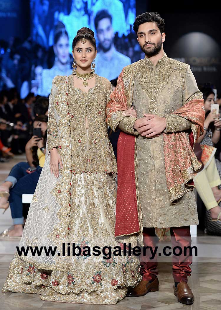 Gold Jamawar Groom Wedding Sherwani Latest Fashion