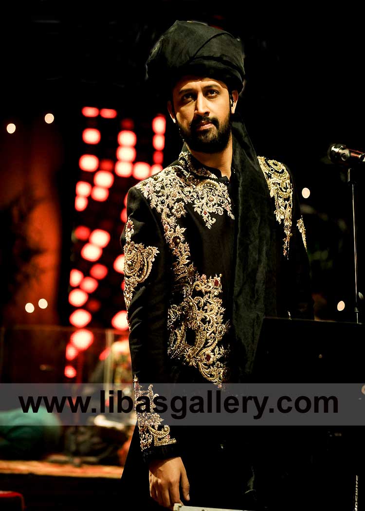Black Sherwani suit with Gold Embroidery for Wedding