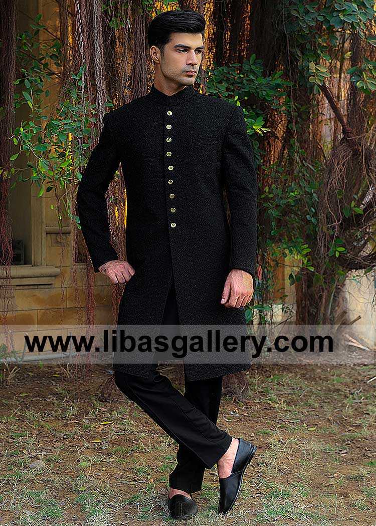 Amazing heavy embroidered Men Sherwanis in Black color with matching inner kurta and Trouser for wedding and Occasions Atlanta  Brownsville Columbia USA