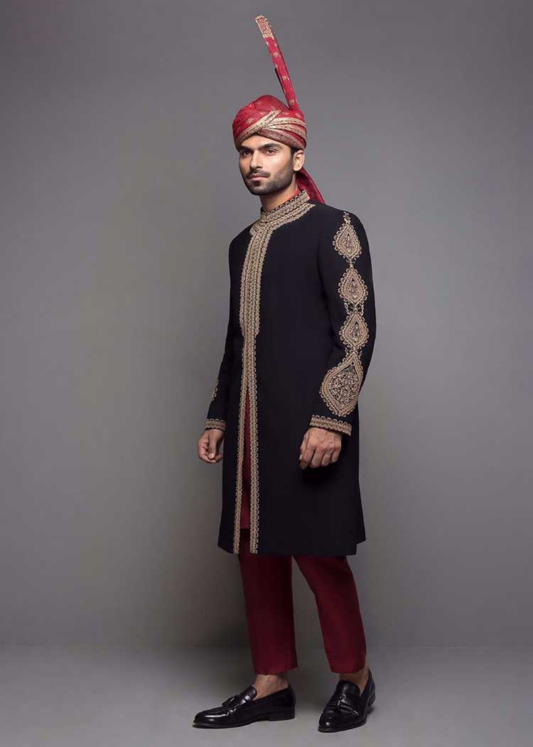 Pakistani dark shade wedding sherwani suit with anchor resham thread embroidery fancy heavy for nikah day france germany singapore