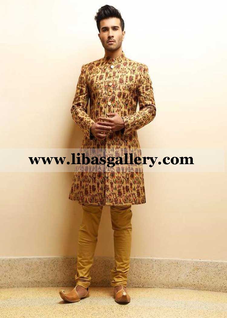 Groom embroidered wedding sherwani nikah barat minutes