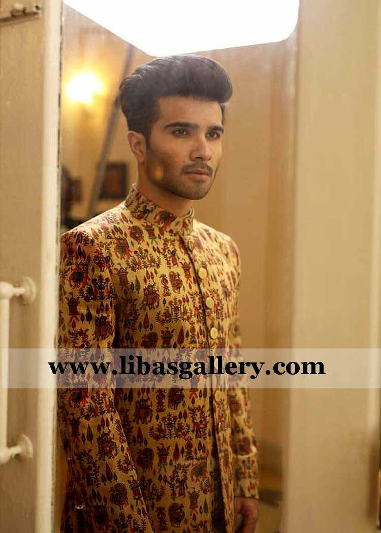 Groom embroidered wedding sherwani nikah barat minutes