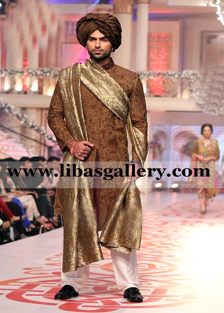 Dark shade embroidered wedding sherwani for cultural groom