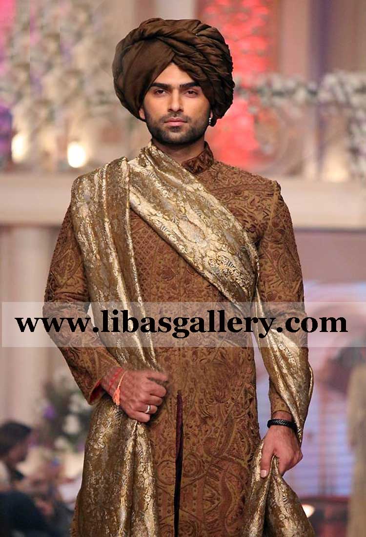 Dark shade embroidered wedding sherwani for cultural groom