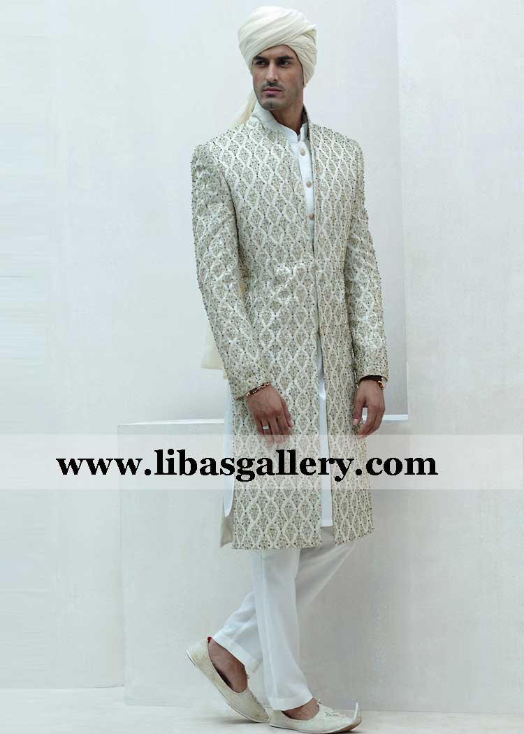 limited edition off white raw silk wedding sherwani