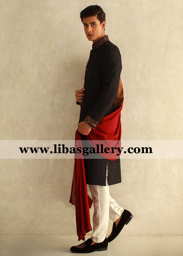 Black Antique Embroidery Groom Wedding Sherwani article