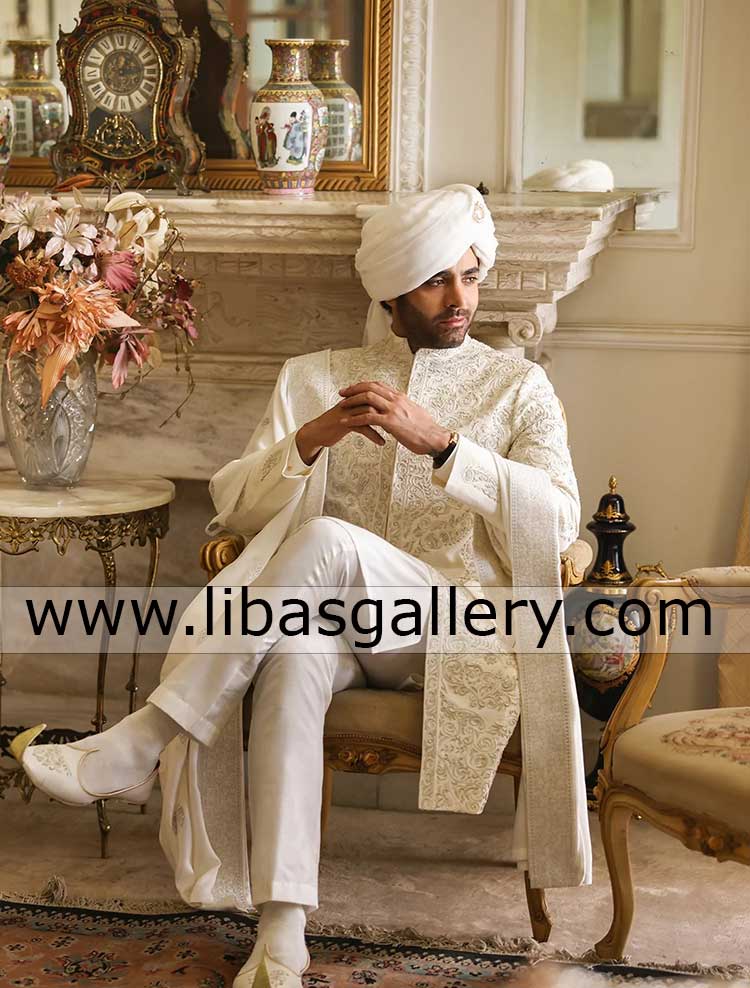 limited edition groom nikah barat sherwani crafted with intricate embellishment