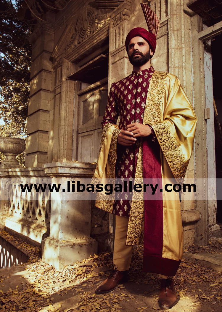 Red and Gold Wedding Sherwani for Dulha nikah