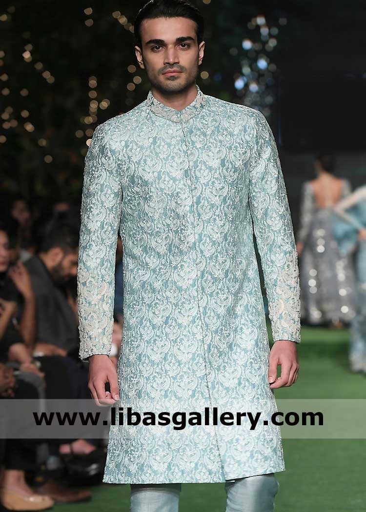 Sachal Afzal model in Managed Heavy Embroidered Men Sherwani Article for marriage days paired with inner suit uk usa canada dubai