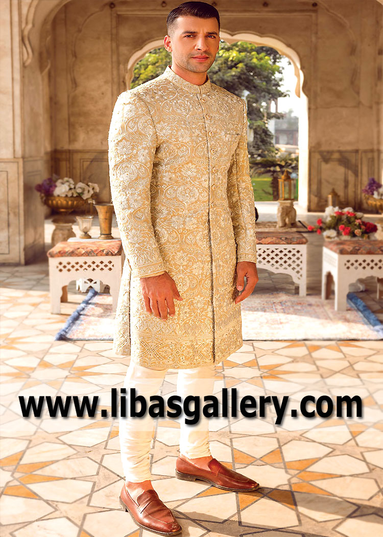 Men Latest Heavy Embroidered Wedding Sherwani Suit
