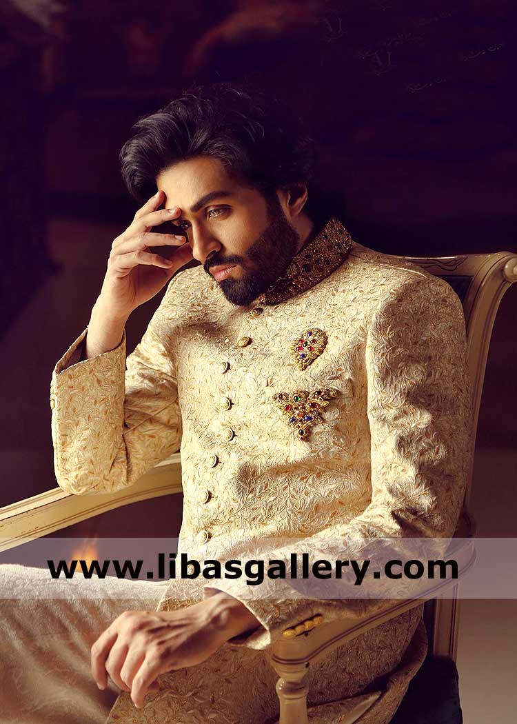 Groom sherwani inspiration by ancient Persian Embroidery pattern