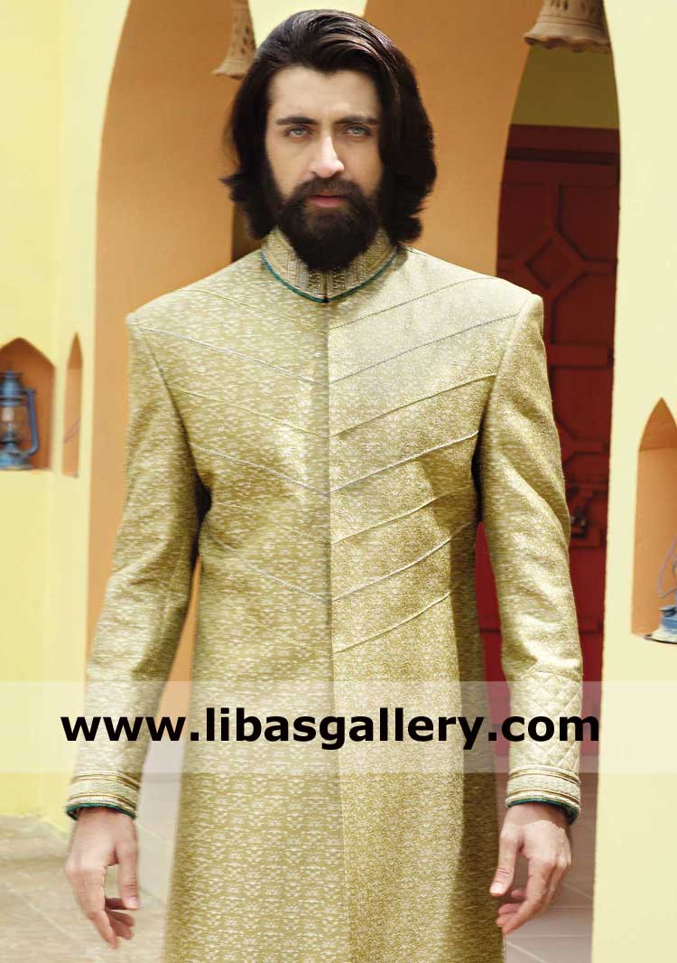 Gold embroidered beautiful classic groom sherwani article