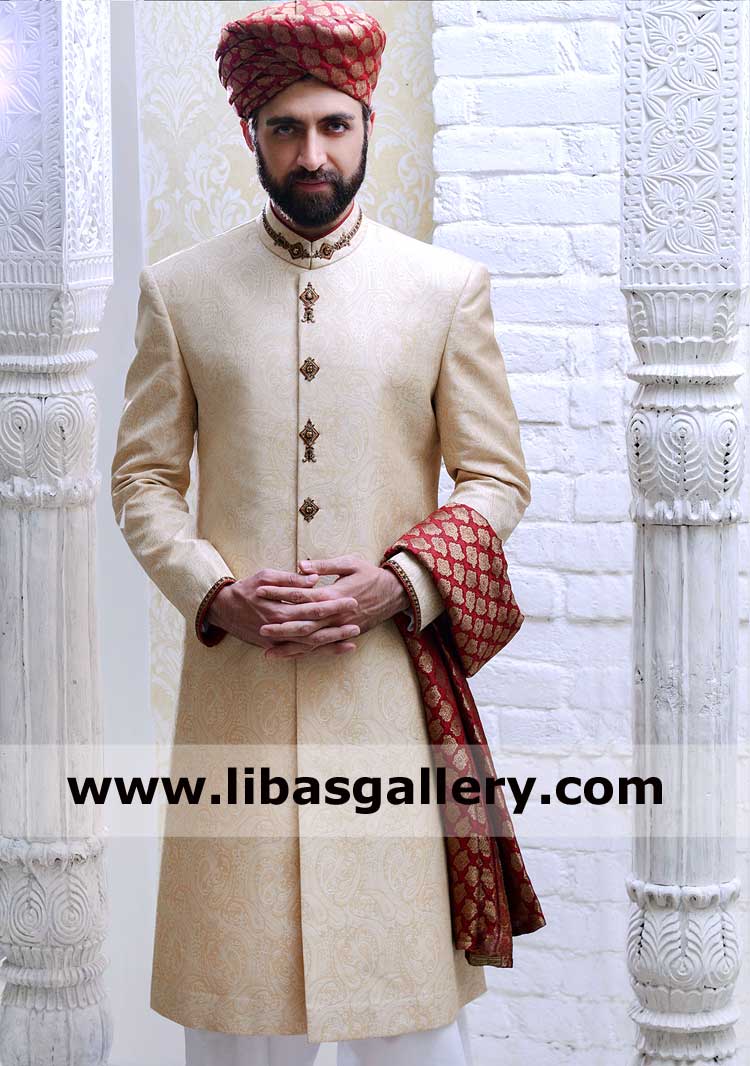 Premium jamawar groom wedding nikah sherwani suit