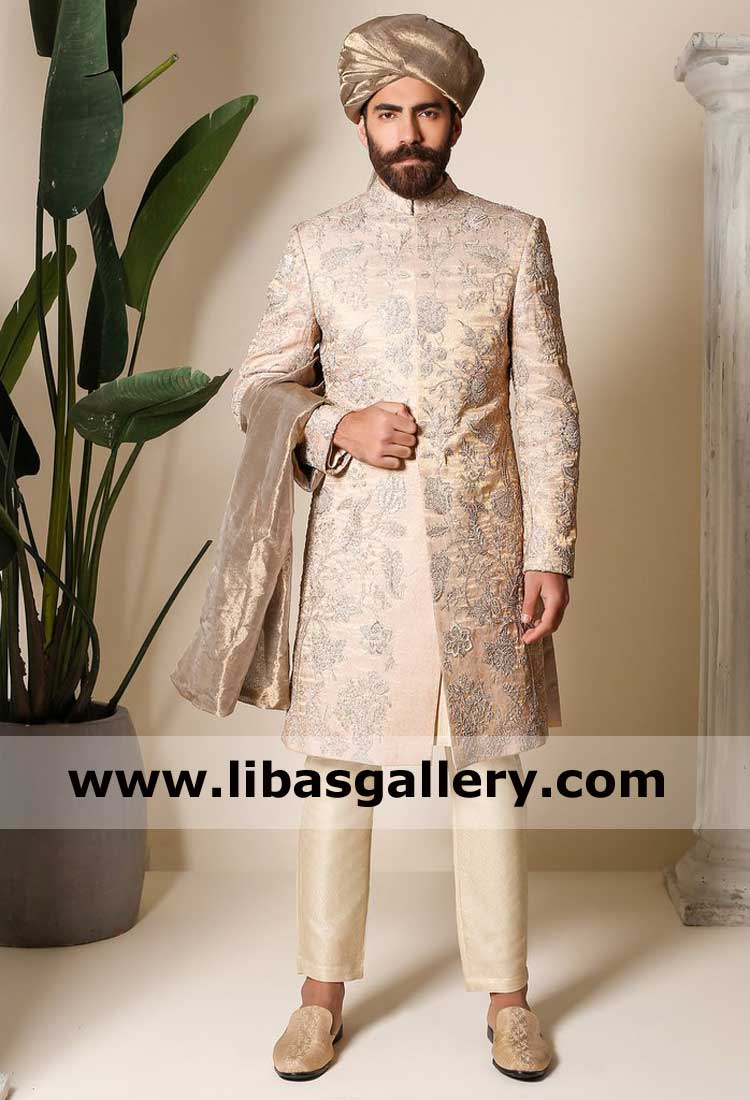 Luxury kundan Zari Embroidery on Groom Wedding Sherwani