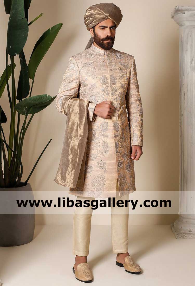 Luxury kundan Zari Embroidery on Groom Wedding Sherwani