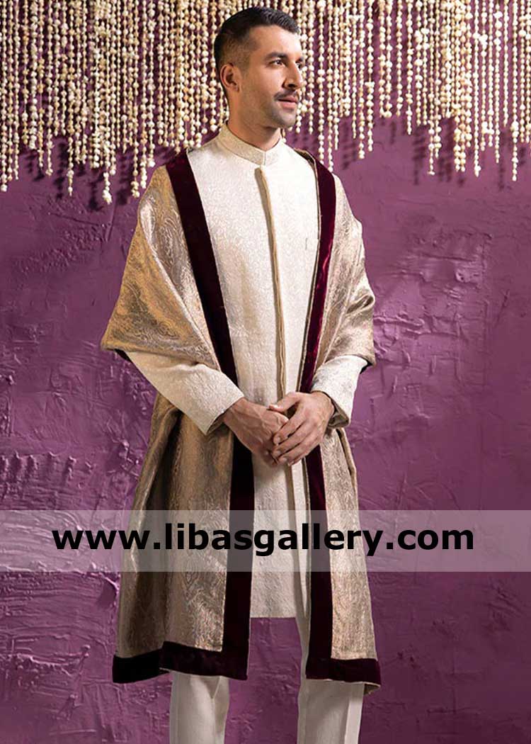 Latest Design of Groom Wedding Sherwani in Off white