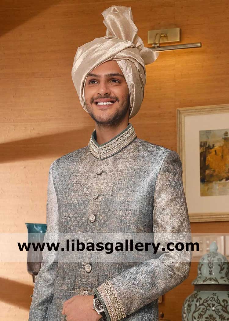 Groom aesthetic nikah event sherwani design