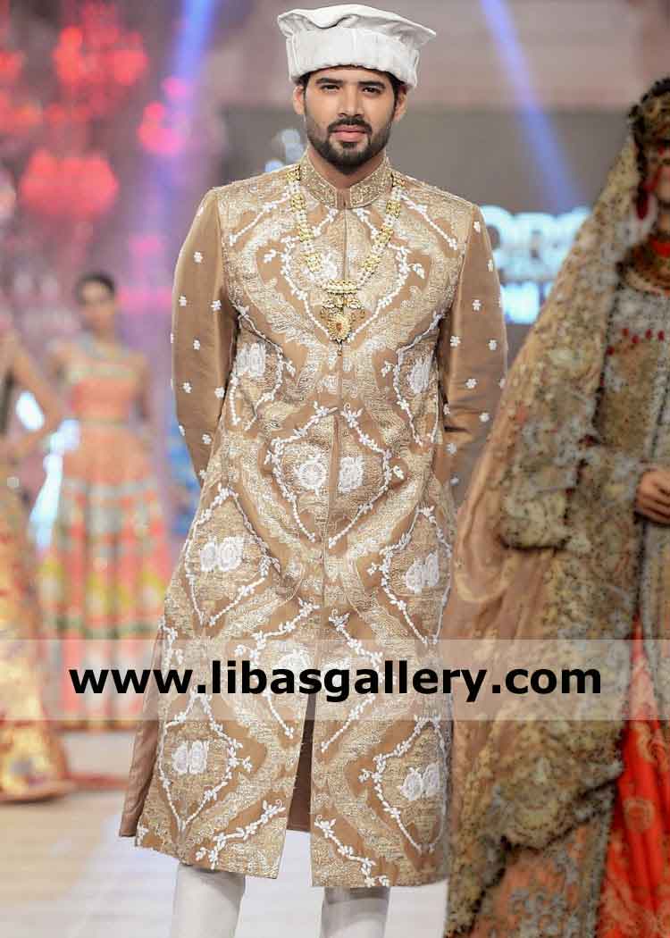 Men Sherwani Gold with Beautiful heavy embellishment Nikah wise