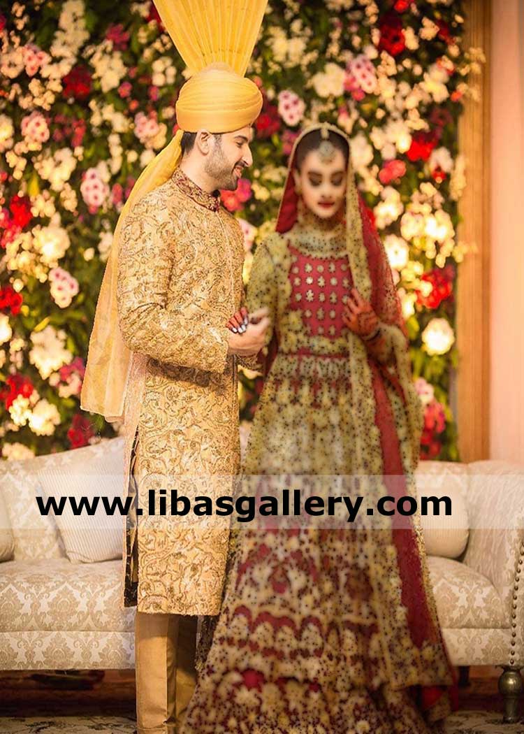 Gold Fancy Heavy Embroidery on Men Wedding Sherwani