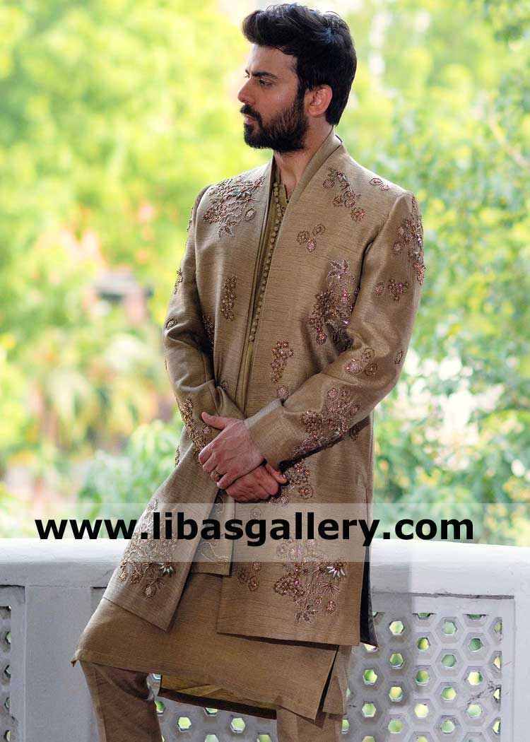 Latest Beige Embellished Wedding Sherwani suit for Men