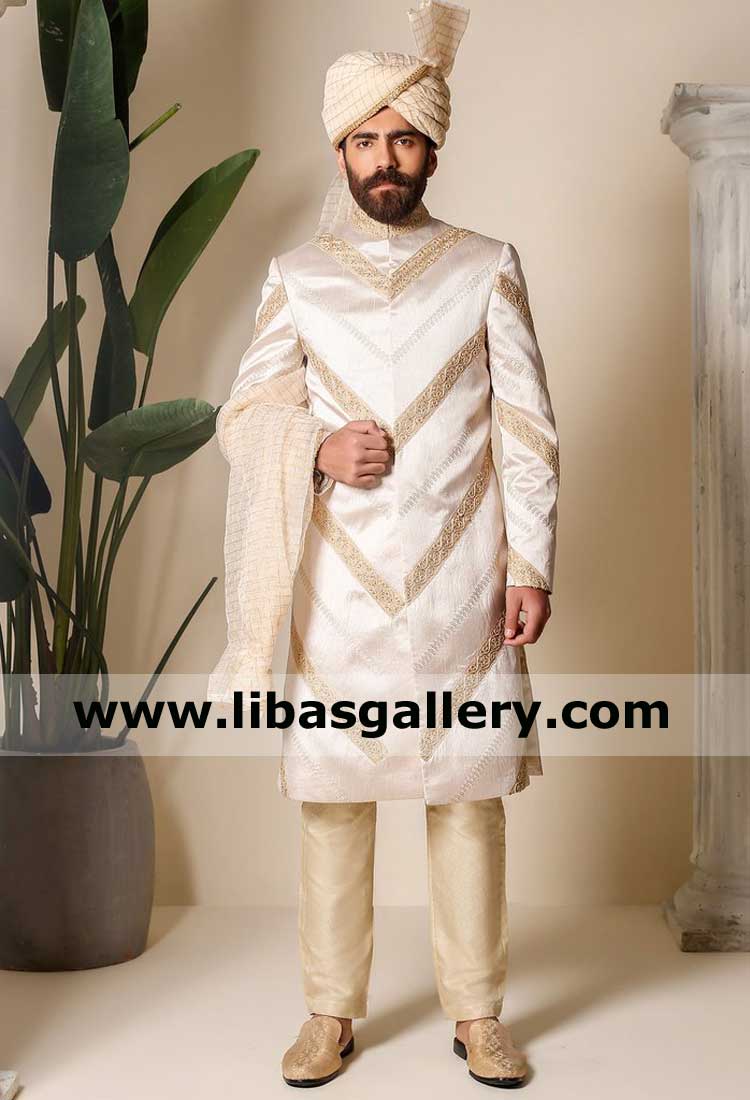 Charismatic groom wedding sherwani suit for Nikah Barat