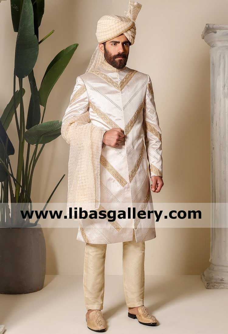 Charismatic groom wedding sherwani suit for Nikah Barat