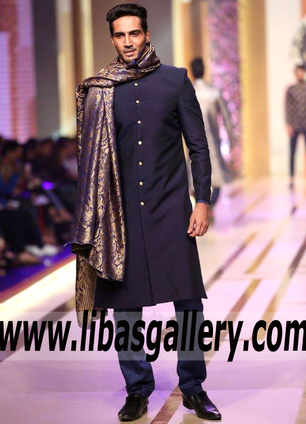 Navy Blue plain sherwani for Wedding Nikah Rukhsati 