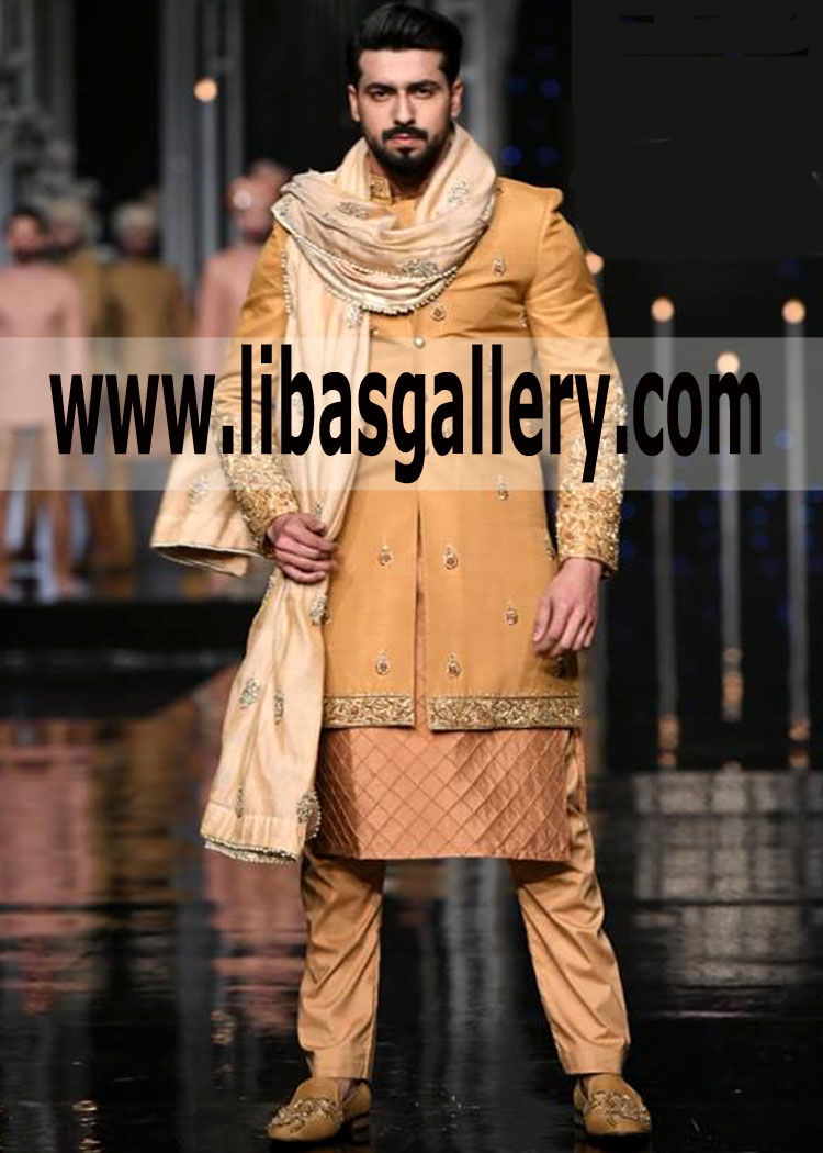 Men`s Sherwani Embroidered Stylish Designer Kurta Pajama For Shadi Wedding New York City San Francisco USA