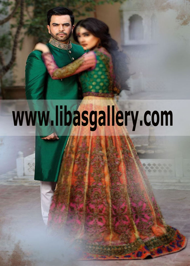 Green Wedding Super Fit Nikah Sherwani