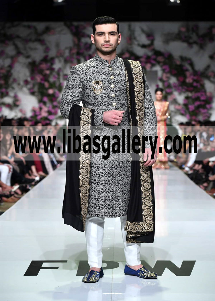 Buy Daring black wedding sherwani for groom 2019 Fancy buttons long jacket California Colorado USA