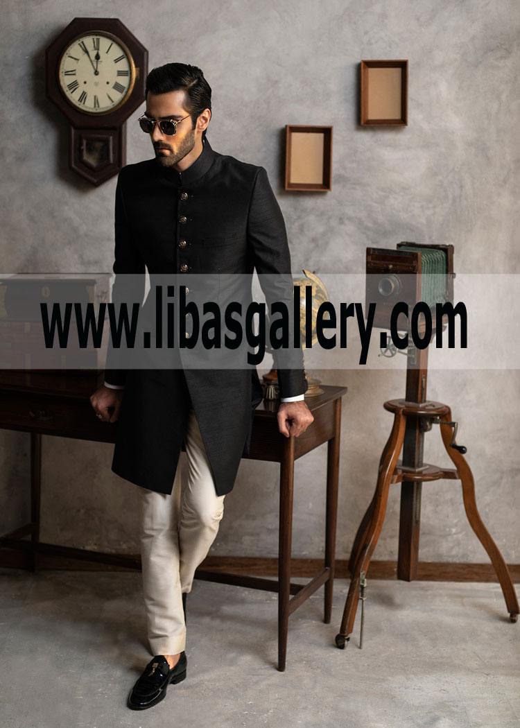 Raw Silk New wedding sherwani latest 2019 picture Groom nikah barat rukhsati Qatar Kuwait Oman