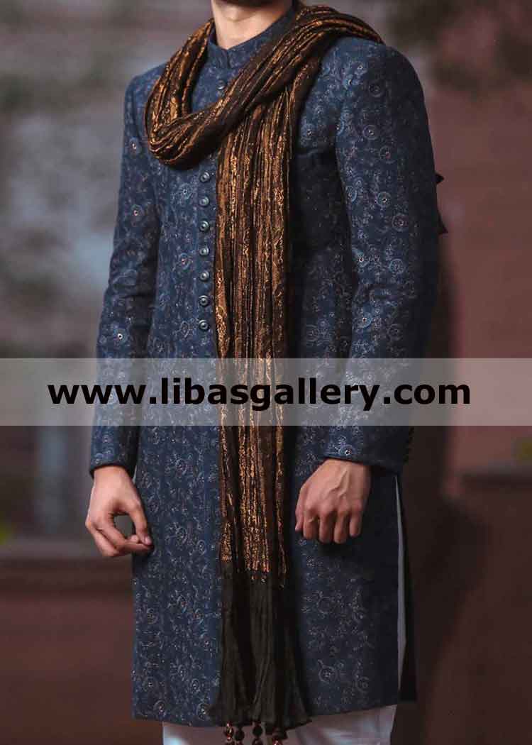 Royal Blue Banarsi Sherwani for Groom