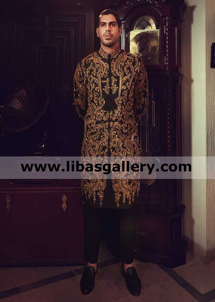 Black embellished wedding sherwani stylish