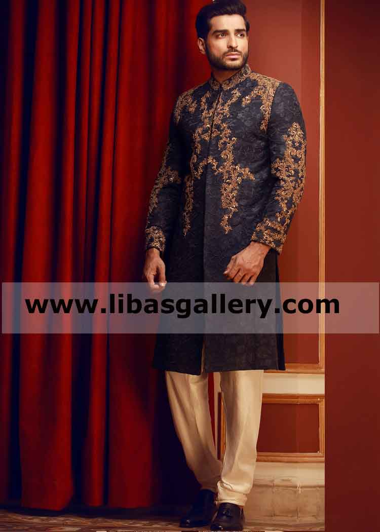 Plum Color Embroidered Wedding Sherwani Groom wants to buy latest sherwani collection Pakistan India Bangladesh Asia Europe