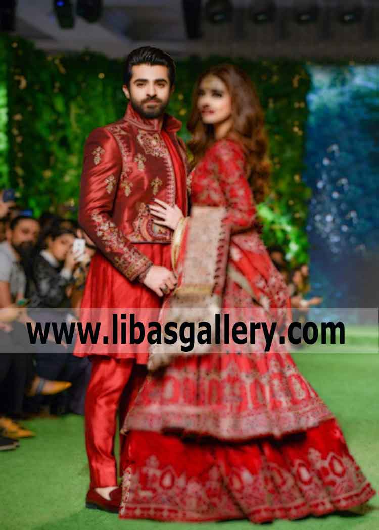 Red Short length Indo western Style Groom Prince Coat