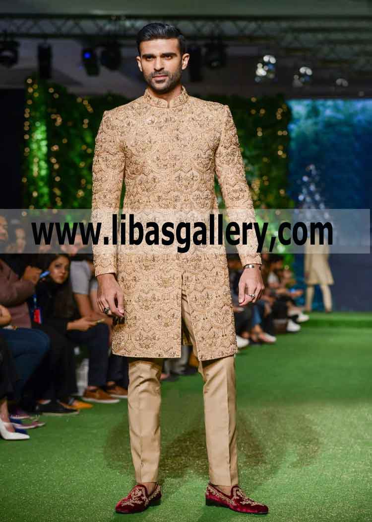 Amazing Groom Wedding  Sherwani long length nicely Embellished all over front with trouser Europe Asia Africa America Australia