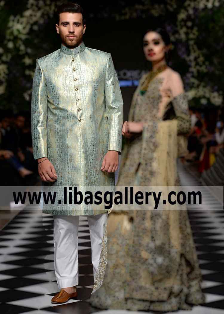 Jamawar Banarsi Fabric Groom Wedding Classic Sherwani