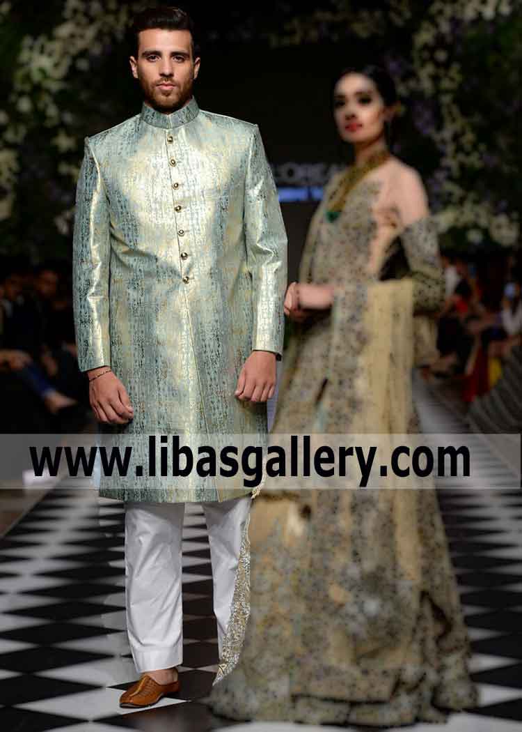 Groom Dynamic Nikah Wedding Sherwani long length Styling matching bridal dress option London Glasgow leeds UK