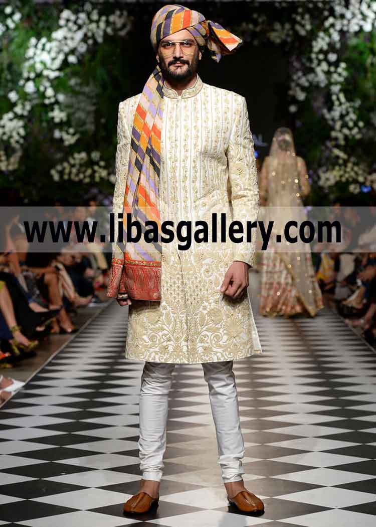 Embroidered light shade Wedding Sherwani dress for nikah