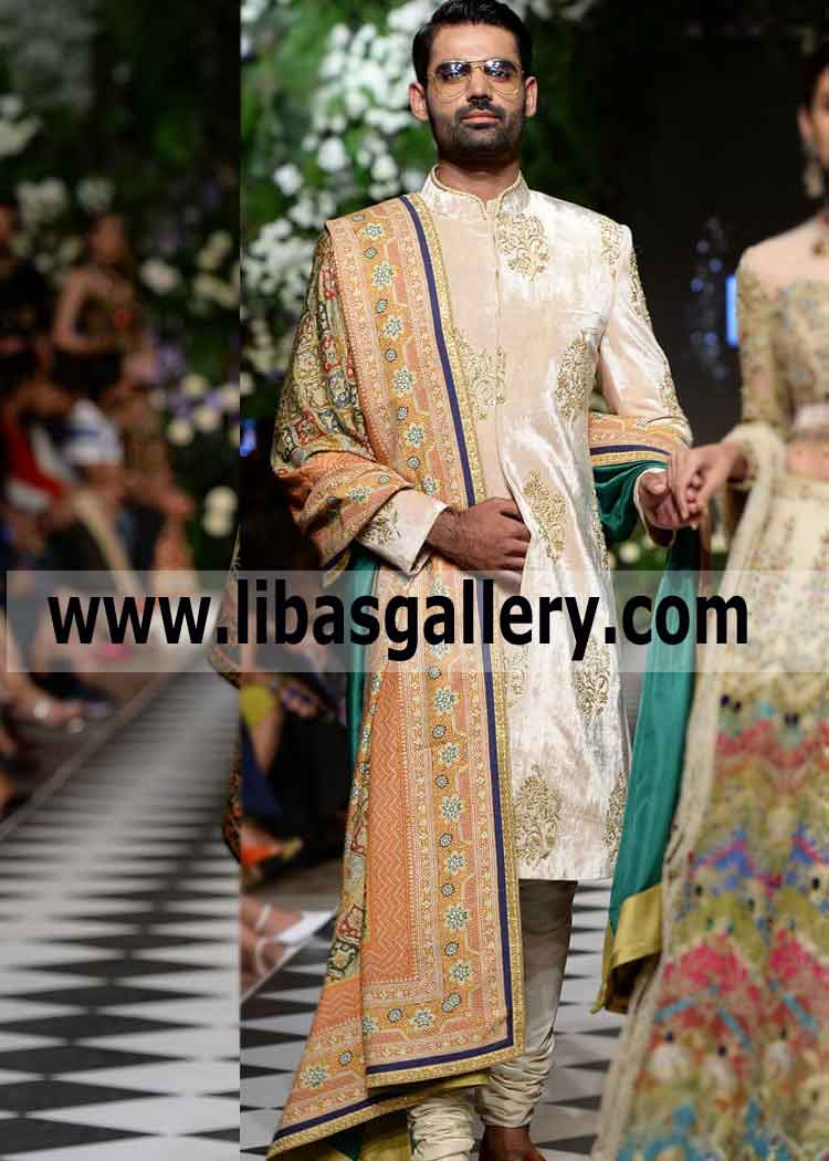 Upper knee length Embellished Groom Nikah Rukhsati Sherwani custom made worldwide fast delivery Dubai Abu dhabi Sharjah UAE