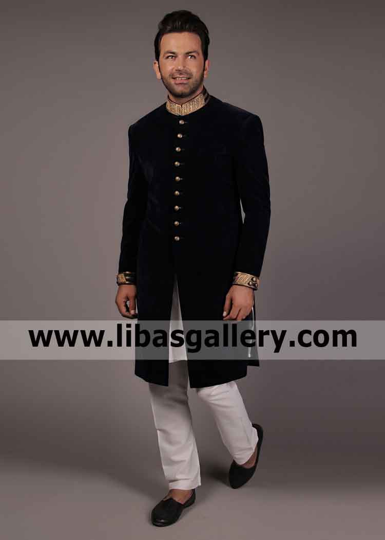 Velvet Black Sherwani from latest Men`s Wedding Collection